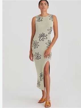 Paloma Wool Ikebana Knit Floral midi  Dress Sleeveless Cream Floral Midi Dress